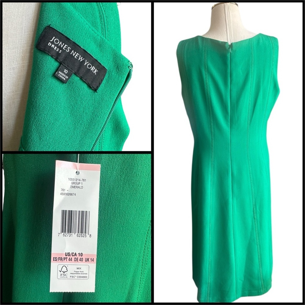 Jones New York Emerald Green Classic Sleeveless Sheath Dress Size 10 NWT